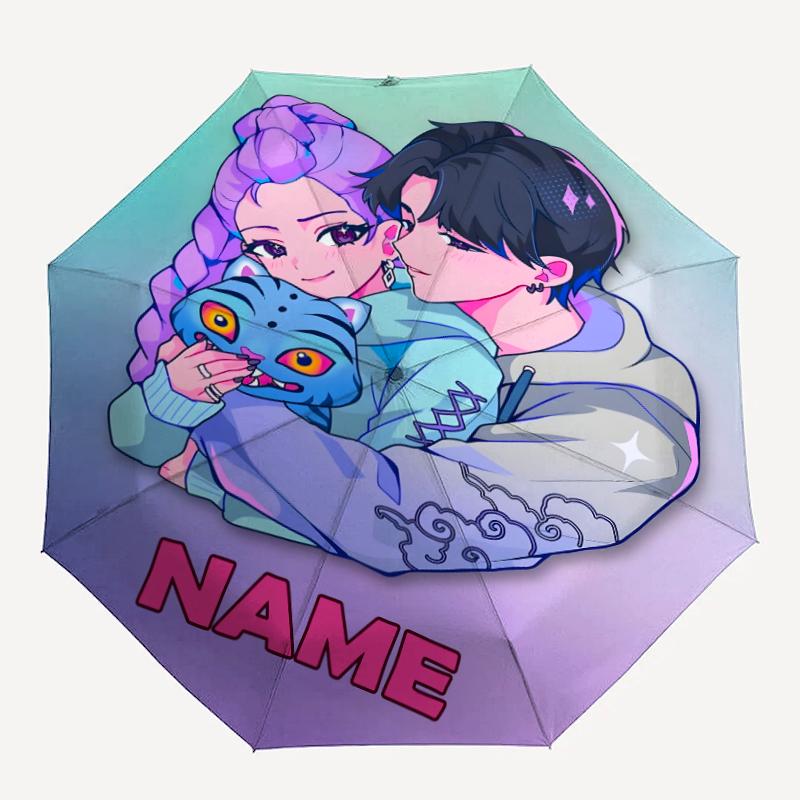 Personalisierter Name K-KPop Dämonenjäger Druck Regenschirm - Automatisches Öffnen/Schließen, Acht-Speichen Langlebiger Rahmen, Automatischer Faltregenschirm