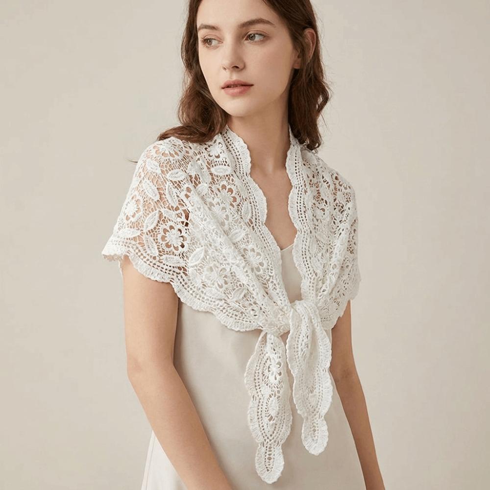 Ethnic Style Knitted Triangle Scarf White Fart Curtain All-match Crochet Flower Scarves Female