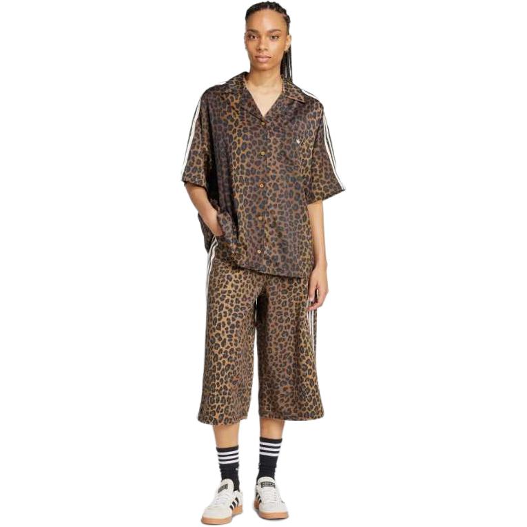 adidas Originals Classic Sports Series Bequemes Polo Lockeres Gestreiftes Leopardenmuster Kurzarmhemd Damenhemden Layered-Bronze KA2678