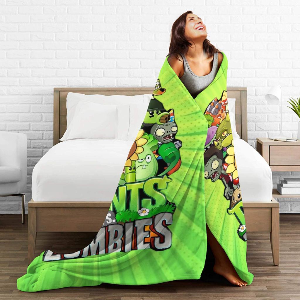 P-Plants-vs-Zombies Video Games Blankets  Super Warm Aesthetic Plush Throw Blanket For Couch Chair Flannel Bedspread Bed Cover