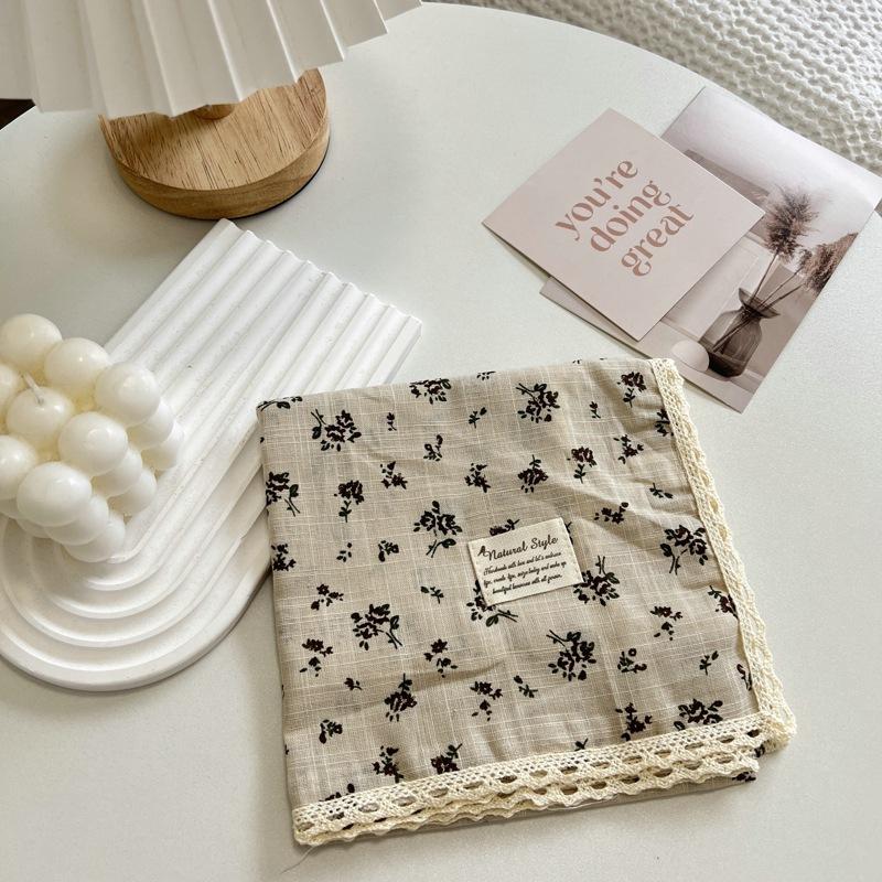 60CM Floral Small Square Scarf Women's Korean-Style Artistic Small Scarf Decorative Cotton Scarf Hair Band Square Hijab