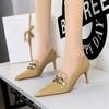 Spring New Fashion Women High Heels Pumps Luxury Designer Pointed Toe Metal Chain Wedding Stiletto Slip On Office Shoes
