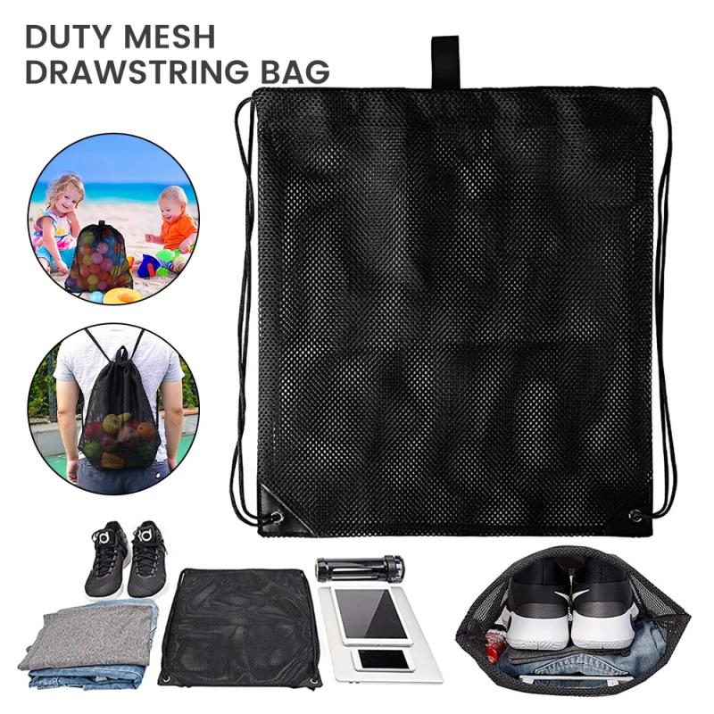 Drawstring Mesh Backpack Bags Heavy Duty Multifunction Bag Soccer Basketball Gym Sports Equipment Storage Bags Beach Toy Net Bag