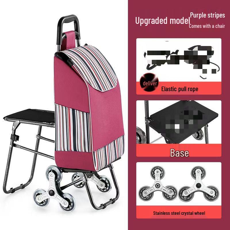 Foldable Stair-Climbing Shopping Cart with Seat for Home Use - Ideal for the Elderly