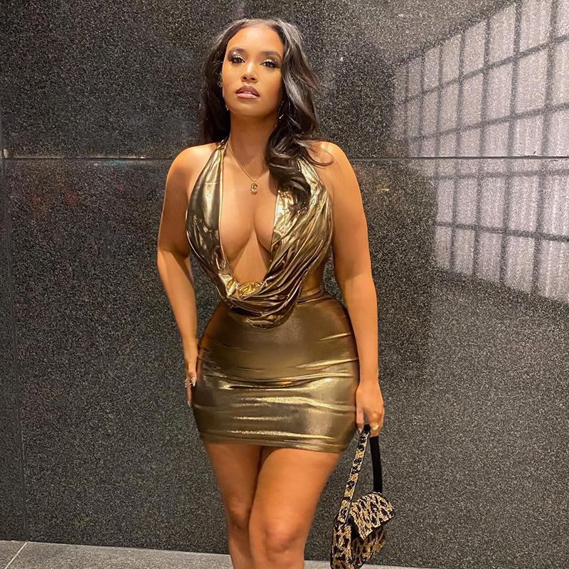European American Sequin Halter Bodycon Mini Dress