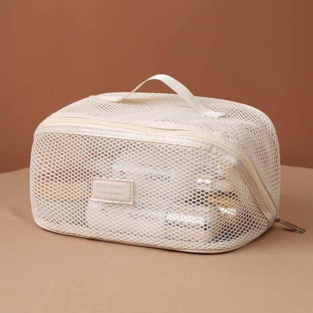 Solid Color Mesh Cosmetic Bag Large Capacity Pillow Makeup Pouch Transparent Makeup Bag  Lady