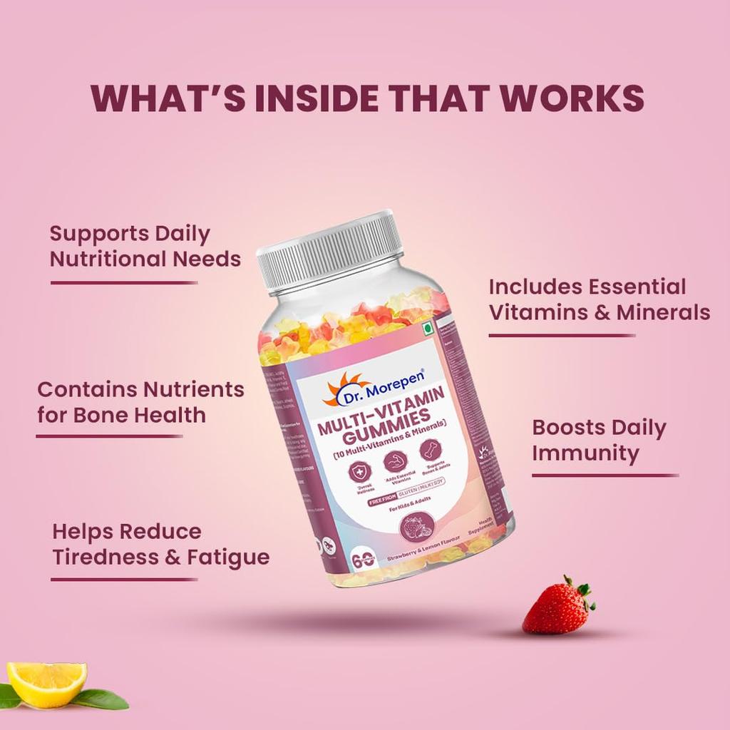 Dr. Morepen Multivitamin Gummies 60 Count With 10 Essential Vitamins & Minerals For Daily Wellness