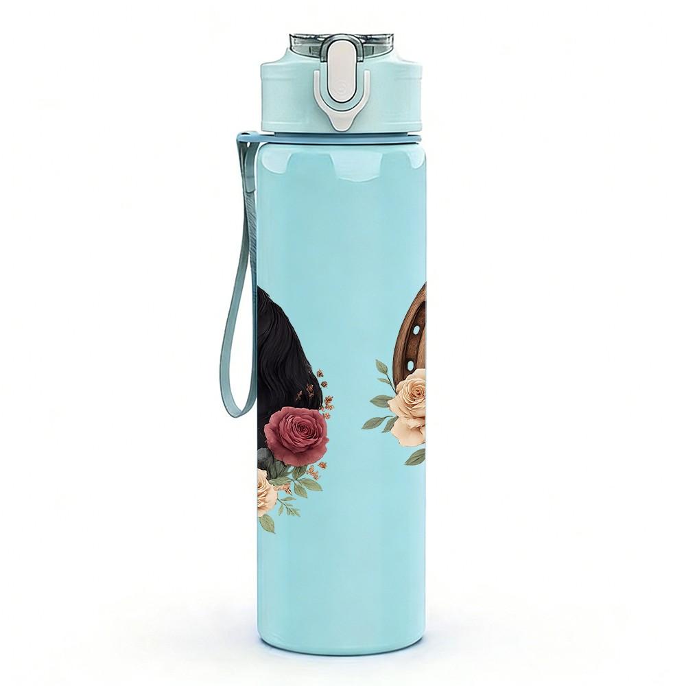 1PC Rose Horseshoe Wreath Pattern 750ml Color Plastic Sports Water Bottle Leakproof Flip Straw Lid Suitable for Sports Office Home Use