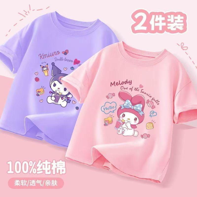2pcs/pack Sanrio Summer Baby Girls Clothes Children Kuromi Printed Short Sleeve T-shirts Kid Cotton Cartoon Breathable Soft Top