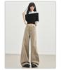 Romon Autumn/Winter Jeans Women's American Khaki High Waist Straight Tube Versatile Loose Look Thin Wide Legs Floor length Pants
