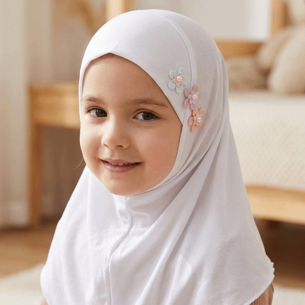 with Floral Ornament Crystal Linen Headscarf Soft Head Cover Beautiful Head Wrap Turban Children