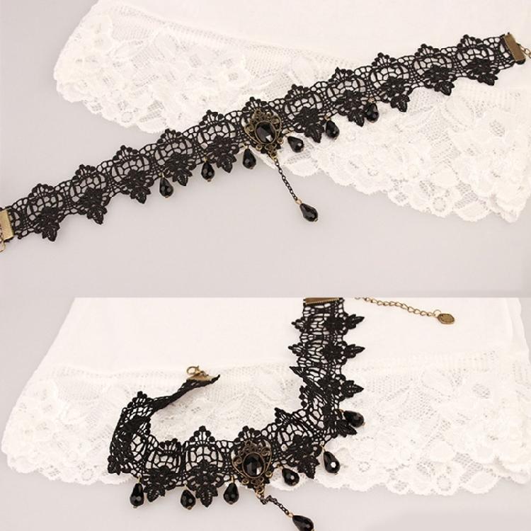 Stylish Punk Lace Choker Collarbone Necklace Crystal Neckband for Female Enhances Elegances and Mystery for Theme Event