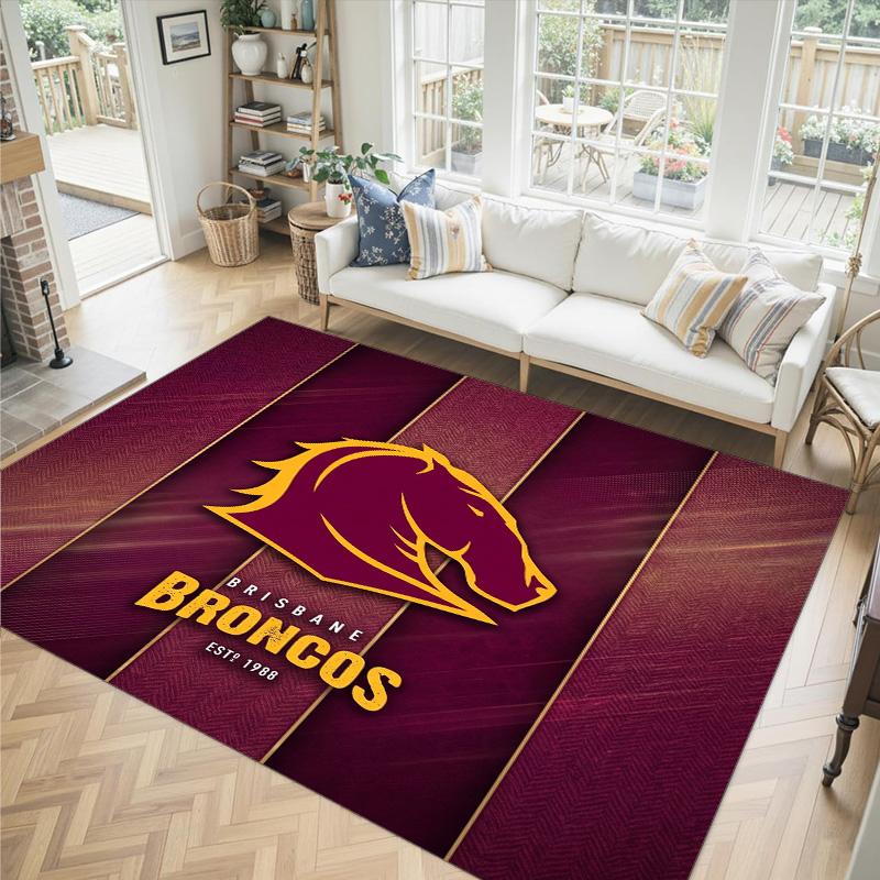 Brisbane Broncos Design Crystal Velvet Carpet Cozy Non?Slip Printed Rug For Bedroom Living Room Entrance