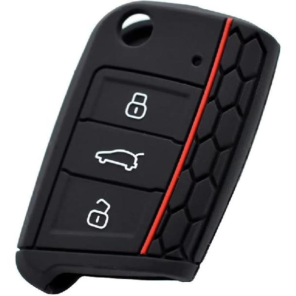 Key Fob Cover Silicone Key Case Protective Sleeve Remote Accessories Compatible with VW Volkswagen MK8 Golf 8 GTI Skoda Octavia 3 Button Car Key