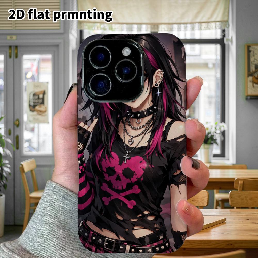 Phone case: 2D flat, suitable for iPhone 18 17 16 15 14 13 12 Pro, rock girl style, perfect holiday gift for Christmas and Halloween