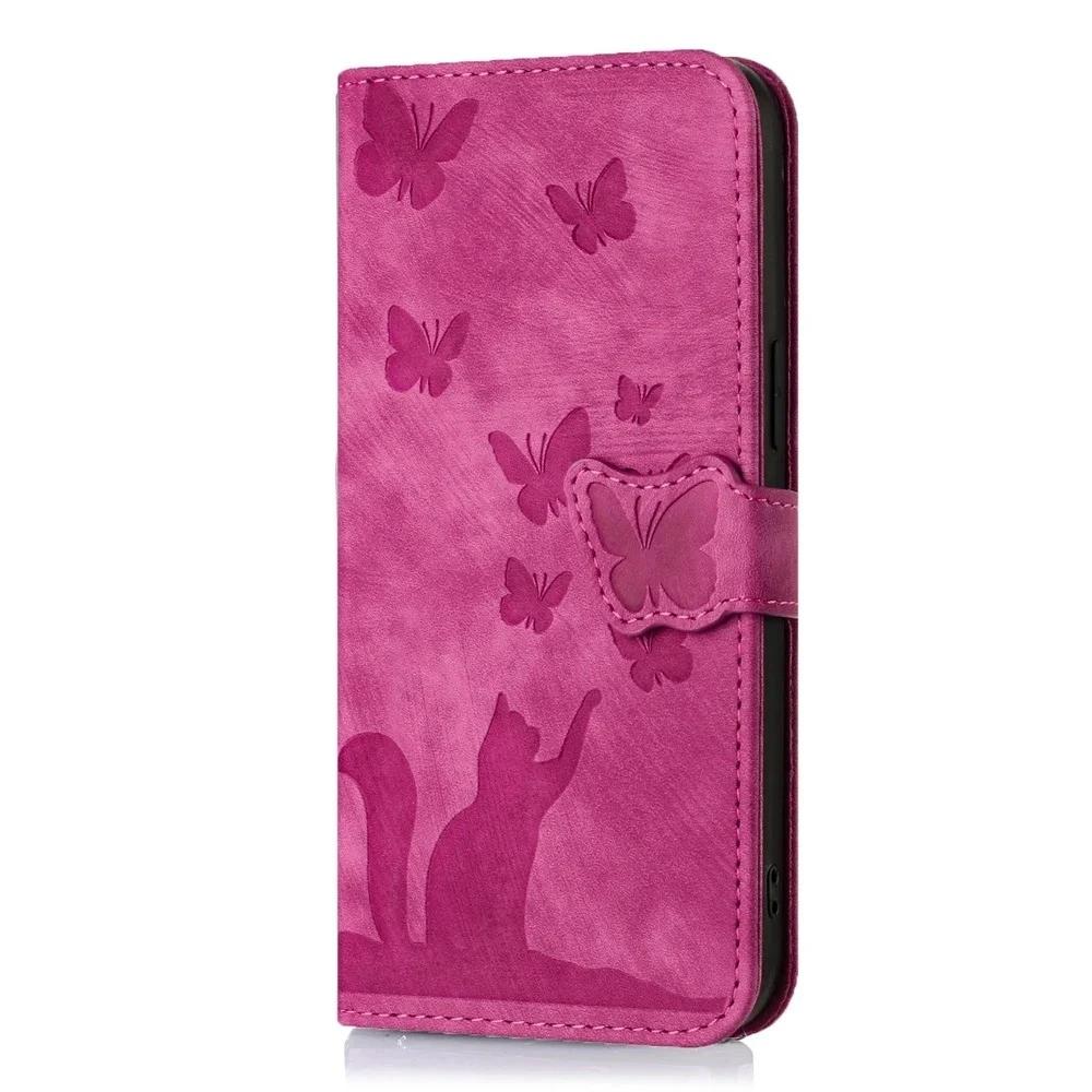 Capa Flip de Couro para Funda Samsung Galaxy A56 A36 A16 A26 A55 A35 A25 A15 A54 A34 5G Capas Carteira Gatinho Fofo 3D Capa de Telefone Mulheres