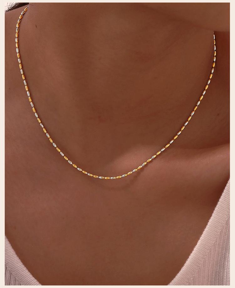 Women Olive Bead Chain Necklace, Stainless Steel Two Tone Beaded Chain Jewelry, Minimalist Party Necklaces Gift