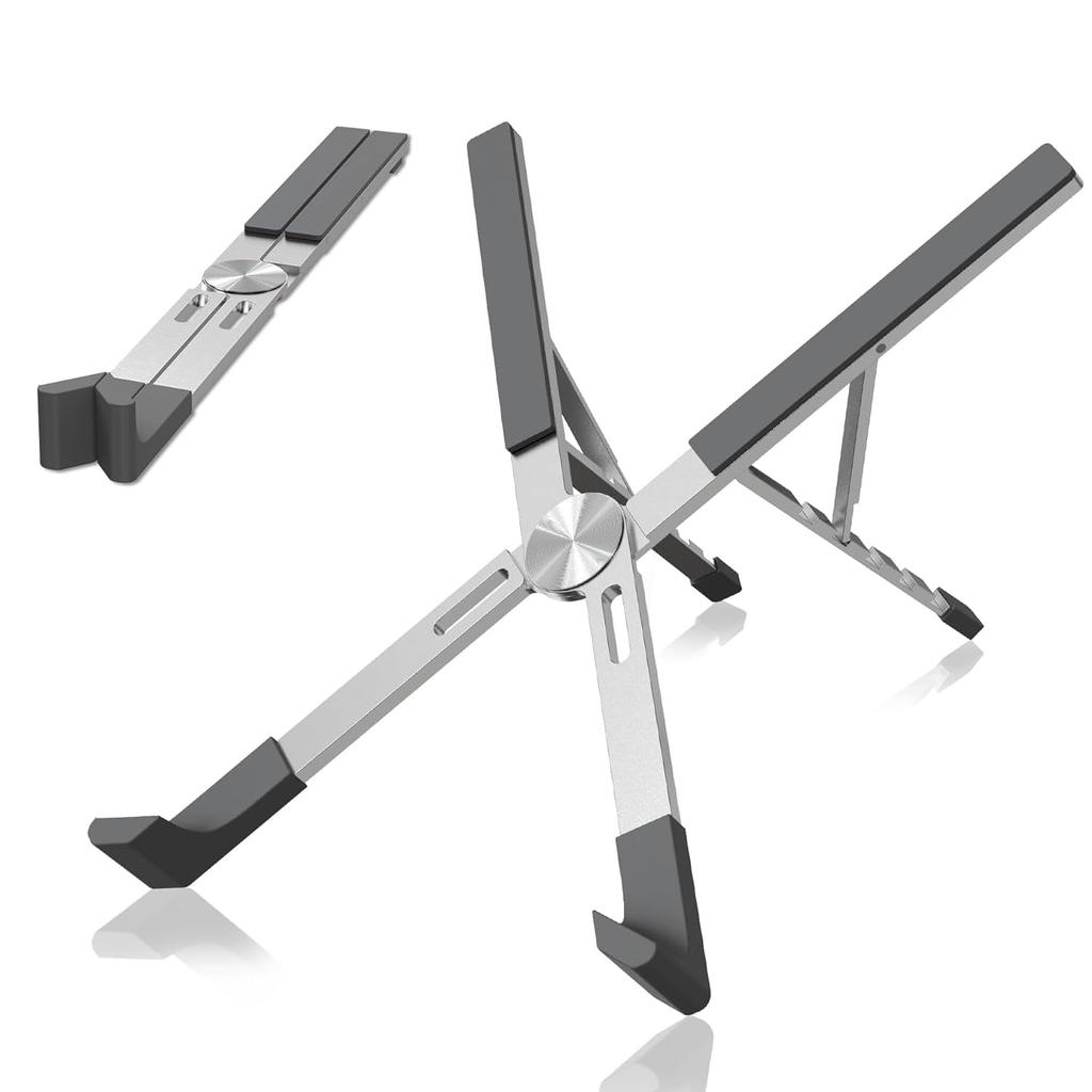 Adjustable Laptop 136g Ultra Silicone Laptop Stand with Storage Bag Stand, Lightweight, Foldable, Portable, Aluminum, Non-Slip (Silver)