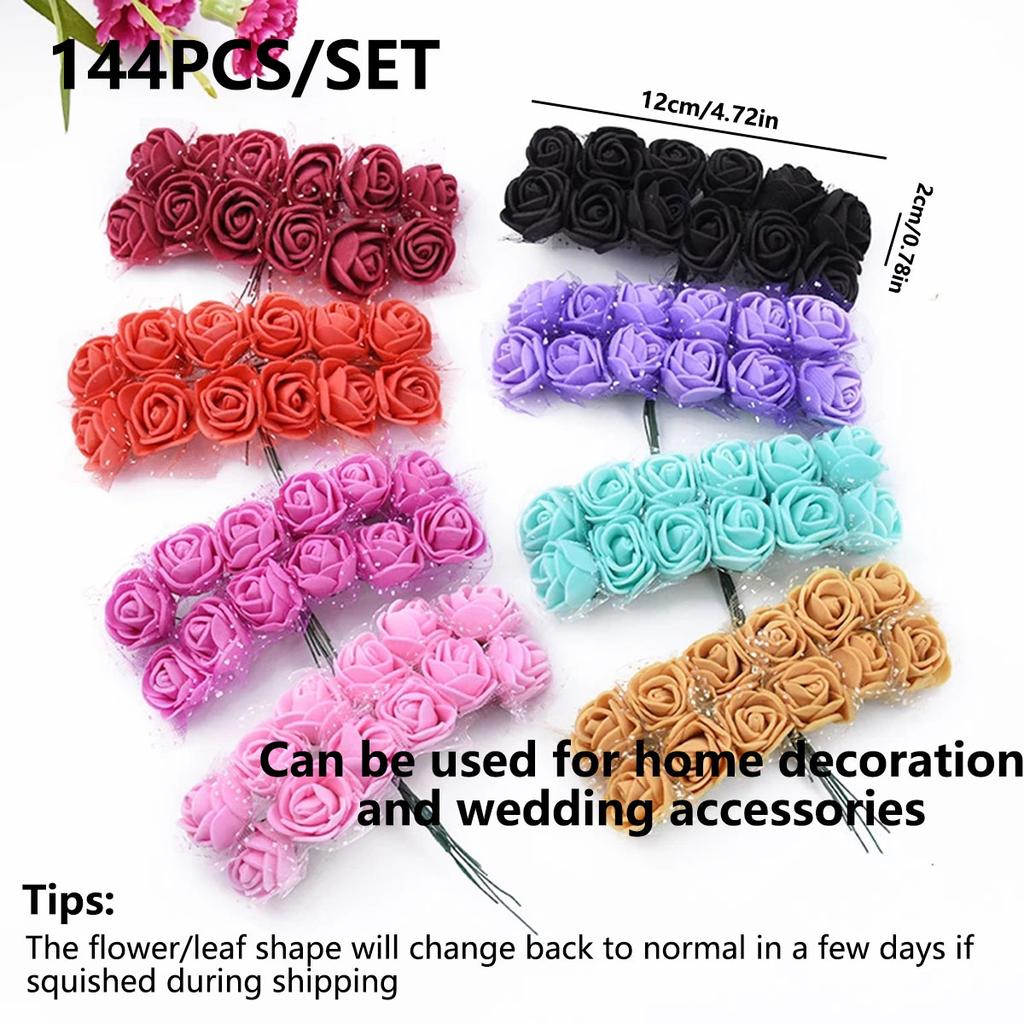 144pcs Artificial Flower PE Rose Outdoor UV Protection Garden Arch Wreath Wedding Home Diy Gift Box Festival Scrapbook Car Decor