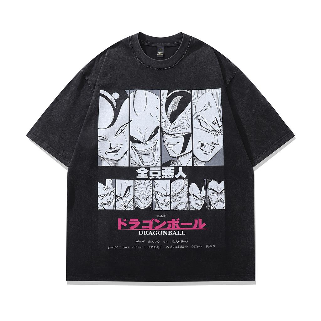 Japanese Cartoon Printed Hiphop Heavy Washed Old Short-Sleeved T-Shirt Men'S And Women'S Hip-Hop Retro Half-Sleeved Tee