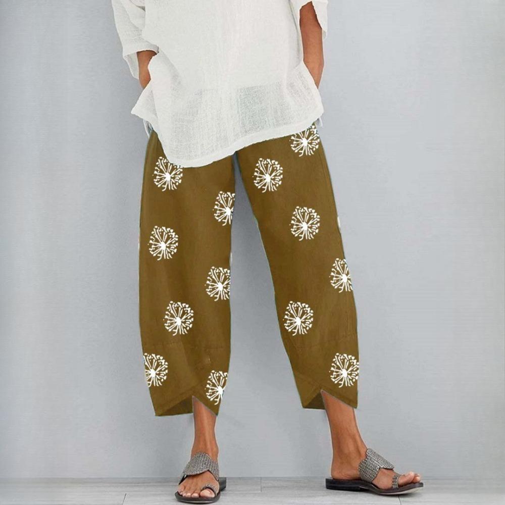 GMXIA Women's Fashion Loose Dandelion Print Elastic Waistband Pocket Pants
