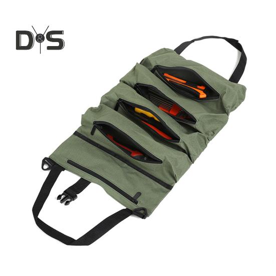 Bolsa de armazenamento de ferramentas portátil grande com 5 compartimentos, fecho de zíper, kit de ferramentas de hardware resistente à prova d'água, bolsa de rolo, bolsa com zíper