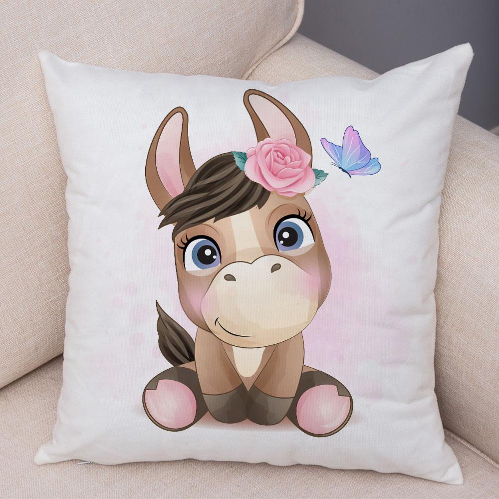 45x45cm Søt Giraffe Løve Ku Putetrekk Dekorativ tegneserie Dyretrykk Putetrekk Barnerom Sofa Hjem Putetrekk