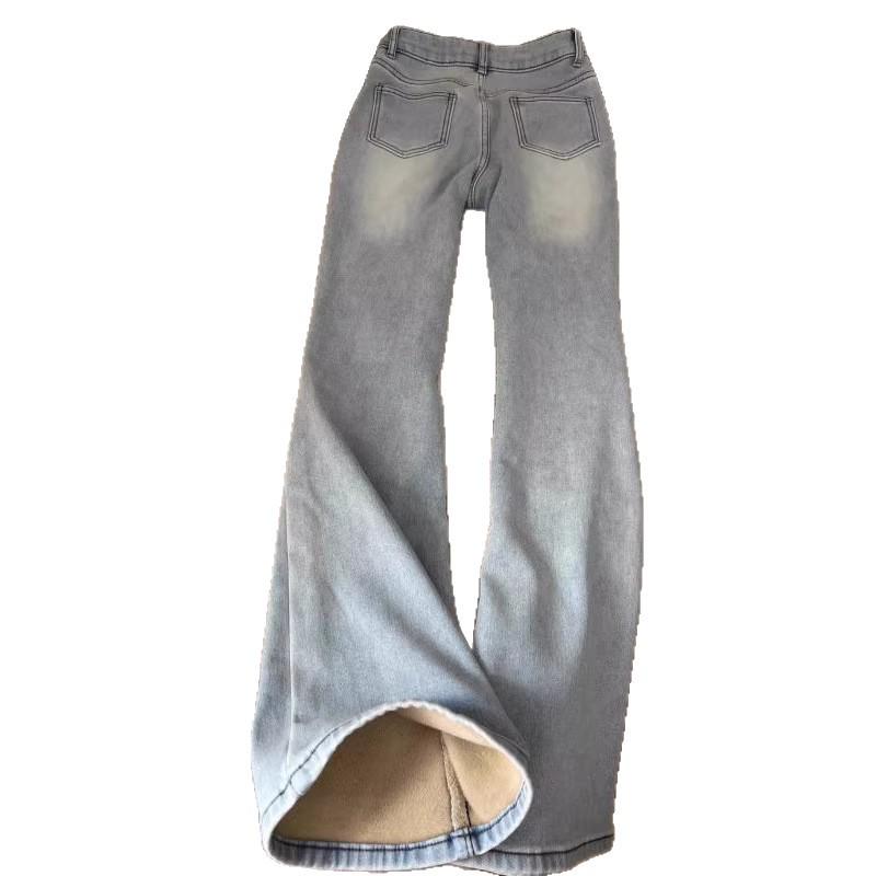 Women's Light-Colored Plush Thickened High-Waisted Flare Jeans - Winter 2026 Slimming Elastic Bell-Bottoms