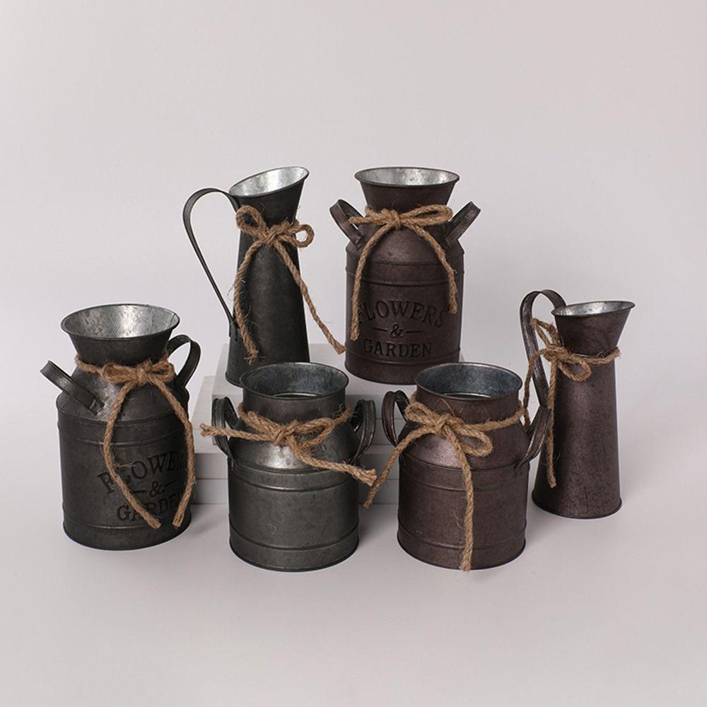 Balcony Flower Pot Vintage Iron Flower Pot Metal Metal Flower Vase Portable Flower Bucket