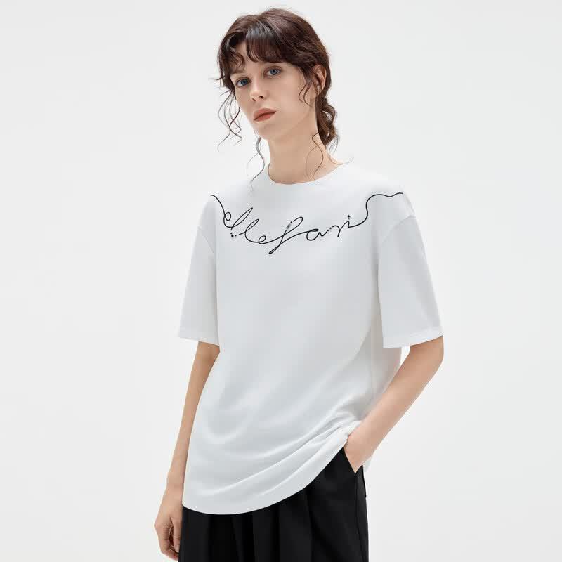ELLE Contrast Loose Crew Neck Short Sleeve T-Shirt XL