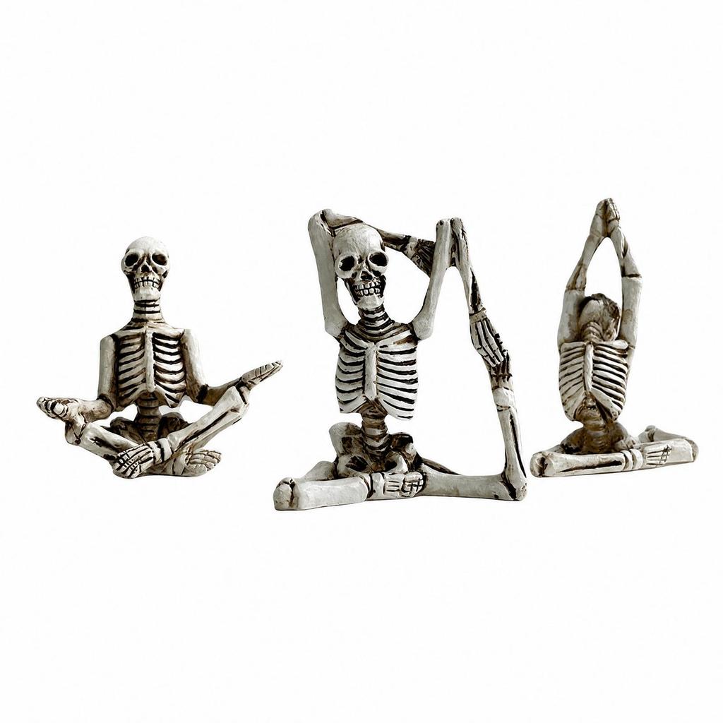 3 Pieces Stretching Skeleton Figurine VintagePale Meditative Stretch Statue Realistic