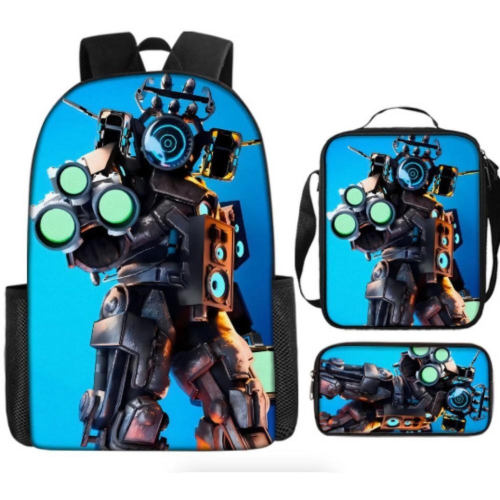 Fast Delivery Skibidi Toilet Backpack Cross-border Fashion Backpack Retro Schoolbag Cartoon Backpack Three-piece Set