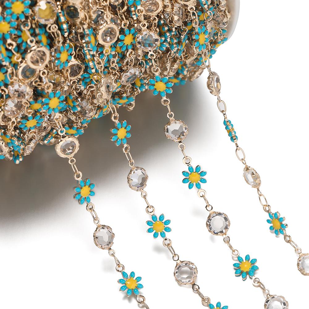 1meter Copper Chains Daisy with Glass Rhinestone Chain Findings for Bracelet Necklace DIY Jewelry Making Accessories