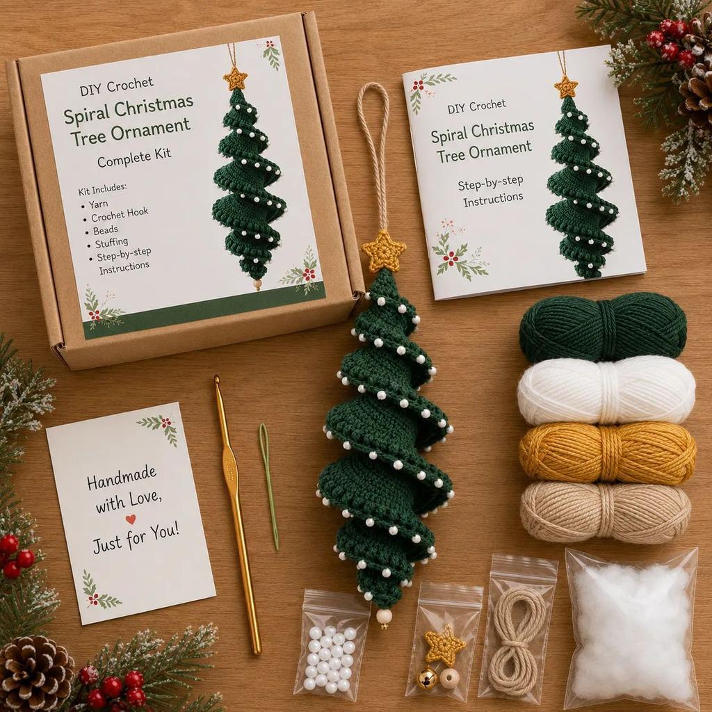 Christmas Crochet Spiral Ornament DIY Kit Handmad Kit Snowman Santa Tree Hanging Pendants Beginner Xmas Home Decor Holiday Gift