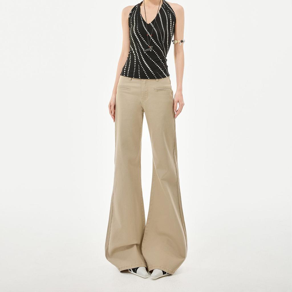 Spring Summer Coffee Soft Elastic Relax Slim Micro Flare Denim Pants For Ladies Casual Pants Oversize Denim Trousers