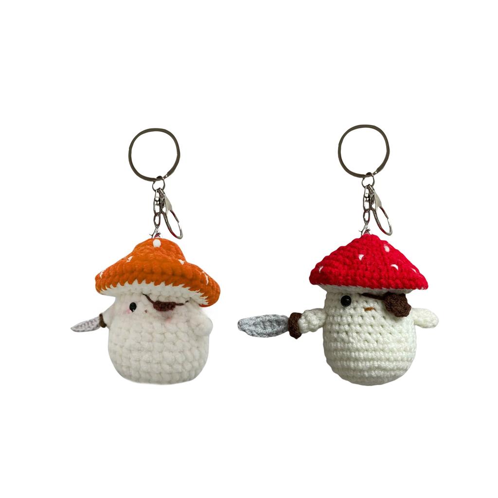 Pirate Mushroom Pendant Keychain for Decoration Handmade Crochet Doll Keyring Bag Accessories for Craft Enthusiasts