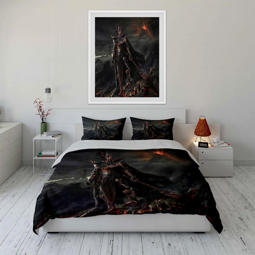 Dark Warrior Bedding Set with Fiery Scene Bedding set (1 duvet cover, 2 pillowcases, duvet not included)