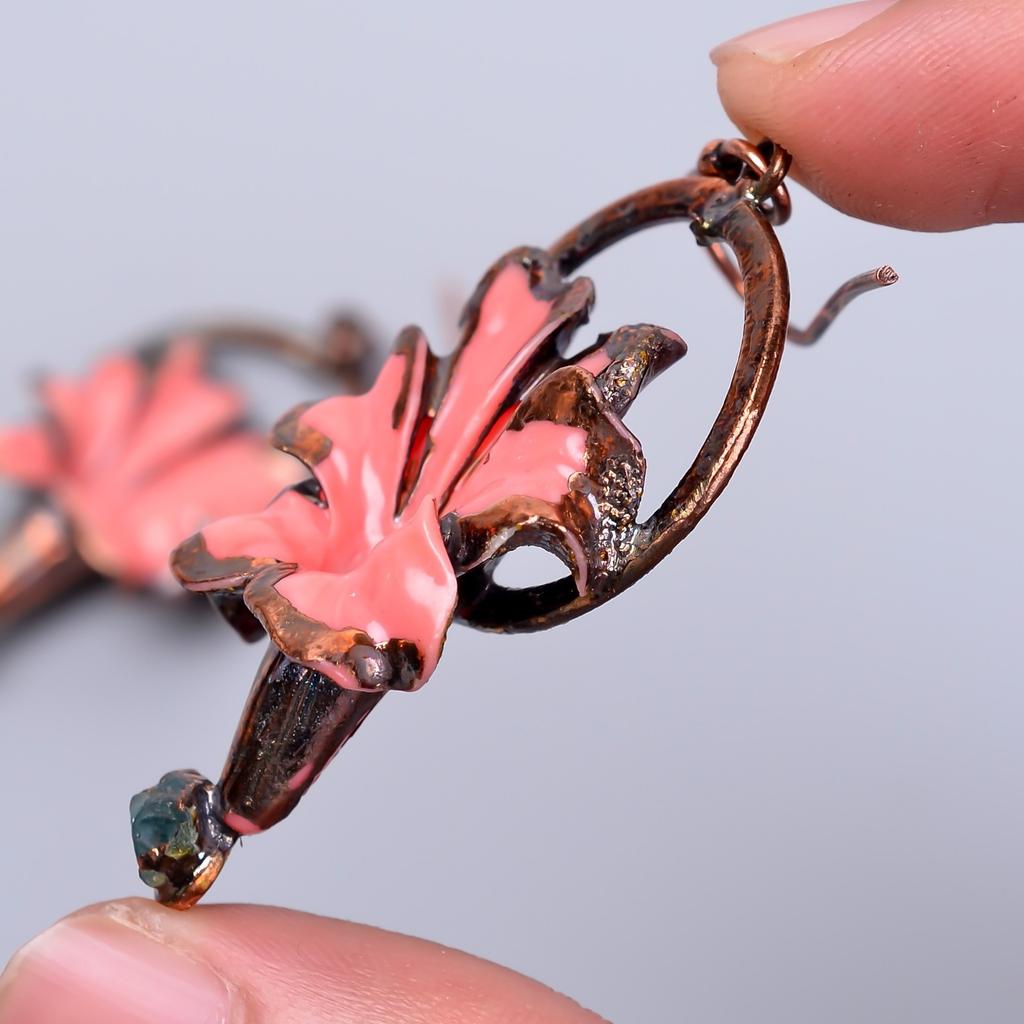 Opal Stone Dangling October Electroformed Hook Anniversary Gift Earrings Copper V-69