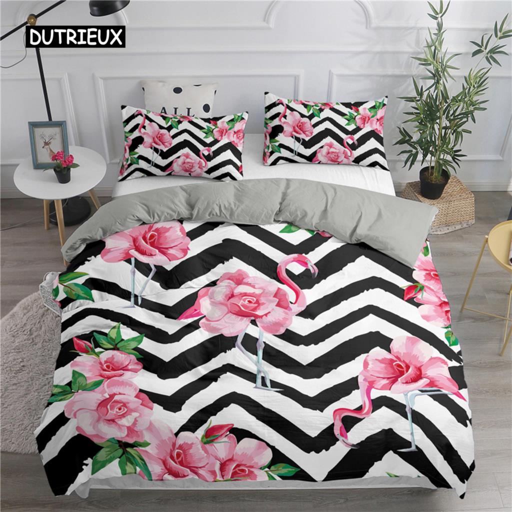 Cartoon Pink Flamingo Bedding Set Girls Kids Teens Cute Duvet Cover Set Single Twin Queen King Size 2/3pcs Polyester Quilt Cover