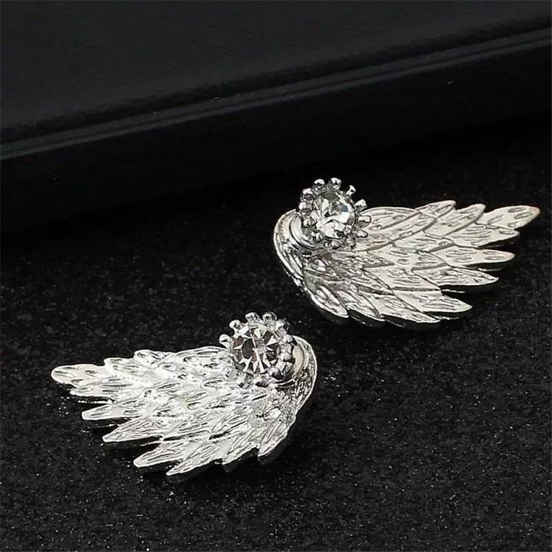 Fashion Angel Wings Diamond Stud Earrings Gothic Cool Jewelry Alloy Retro Zircon Eardrop Girls Gift