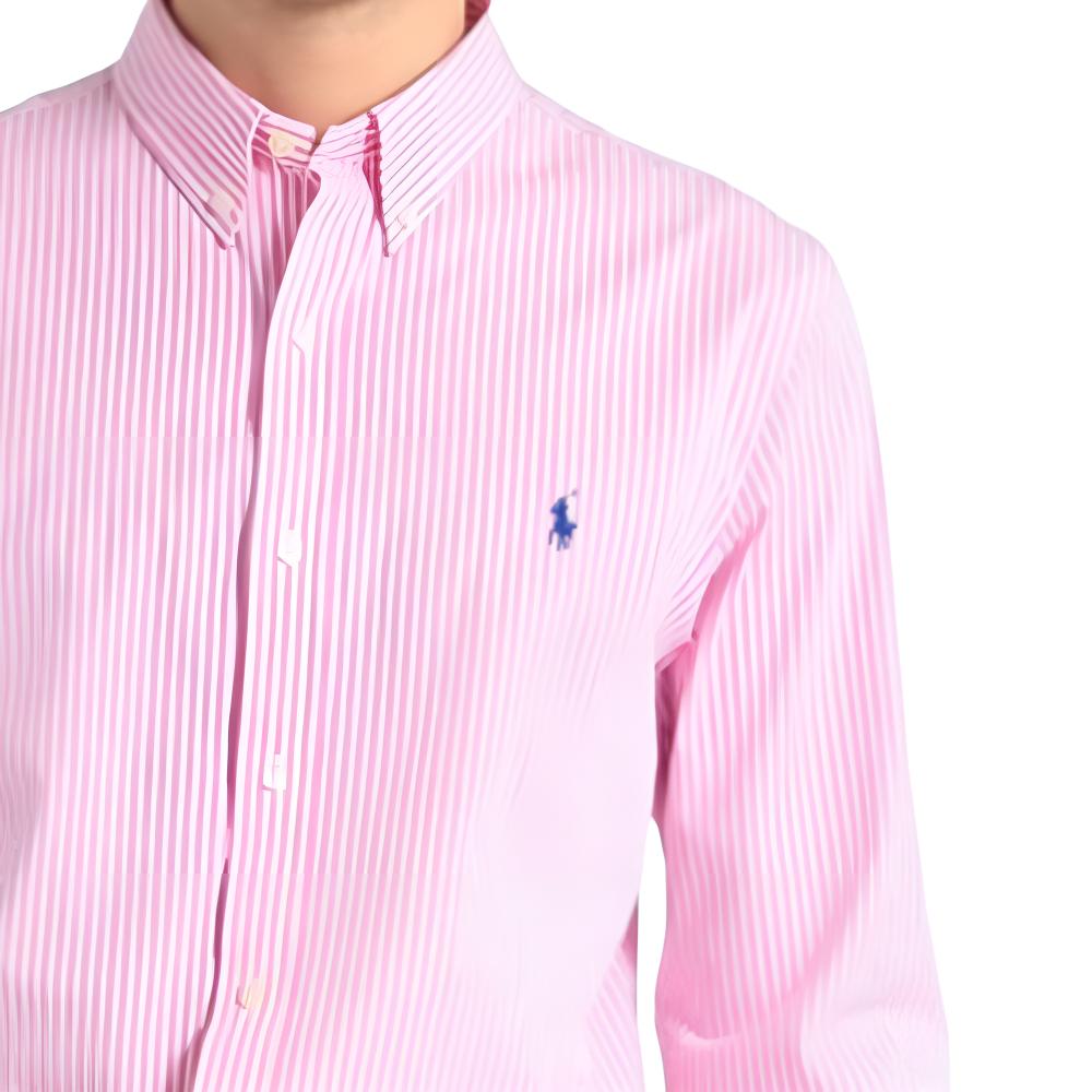 Polo Ralph Lauren Polo Striped Pony Embroidered Poplin Long Sleeve Shirt Men Shirts Pink 712818501-001
