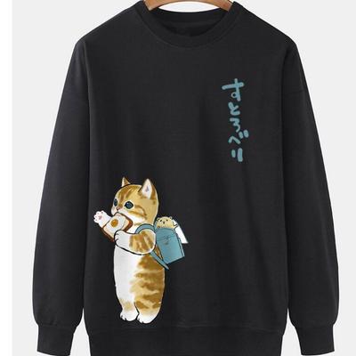 Animal Cat Print Men Sweatshirt Harajuku Cute Loose Long-sleeved Tops Fashion Simple Hoodies Oversized Men Women Unisex Clothing