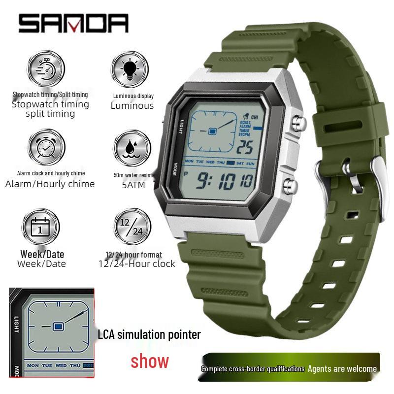 Sanda Men's Large Screen Luminous Multifunctional Waterproof Countdown Wristwatch