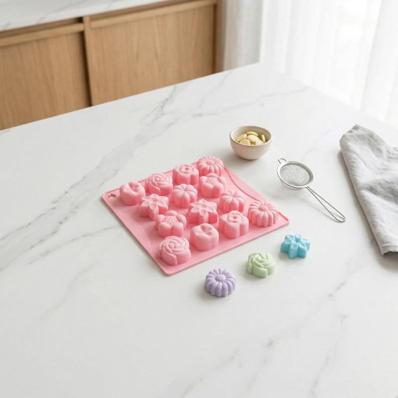 Mini Silicone Mold 14 Small Flower Cavities for Chocolate Cookie Candy Baking Nonstick Reusable Mold for DIY Dessert Parties