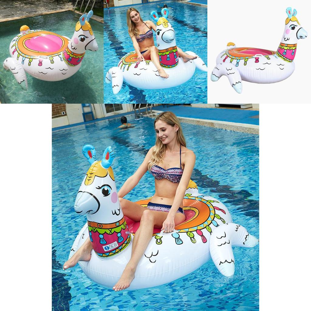 Aufblasbarer Alpaka Reittier Schwimmring PVC Gras Schlamm Weißes Pferd Wasser Schwimmend Lustiges Reittier Grenzüberschreitender Lagerbestand
