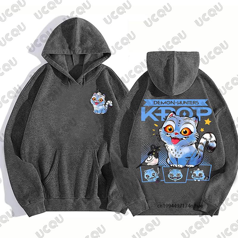 KPop Demon Hunters Huntrix Tiger Cat Print Hoodie For Women Men Autumn Winter Harajuku Pullover Sweatshirt Casual Oversized Tops