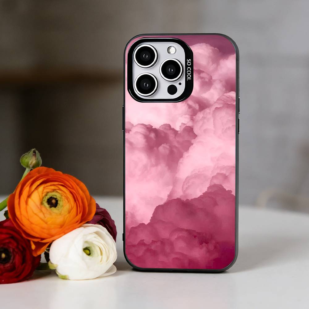 Stilvolle rosa Wolken für Mädchen Handyhülle Für iPhone 17,16,15,14,13,12,11 Plus,Pro Max,XS,Bunte Silberne Handyhülle Funda Cover