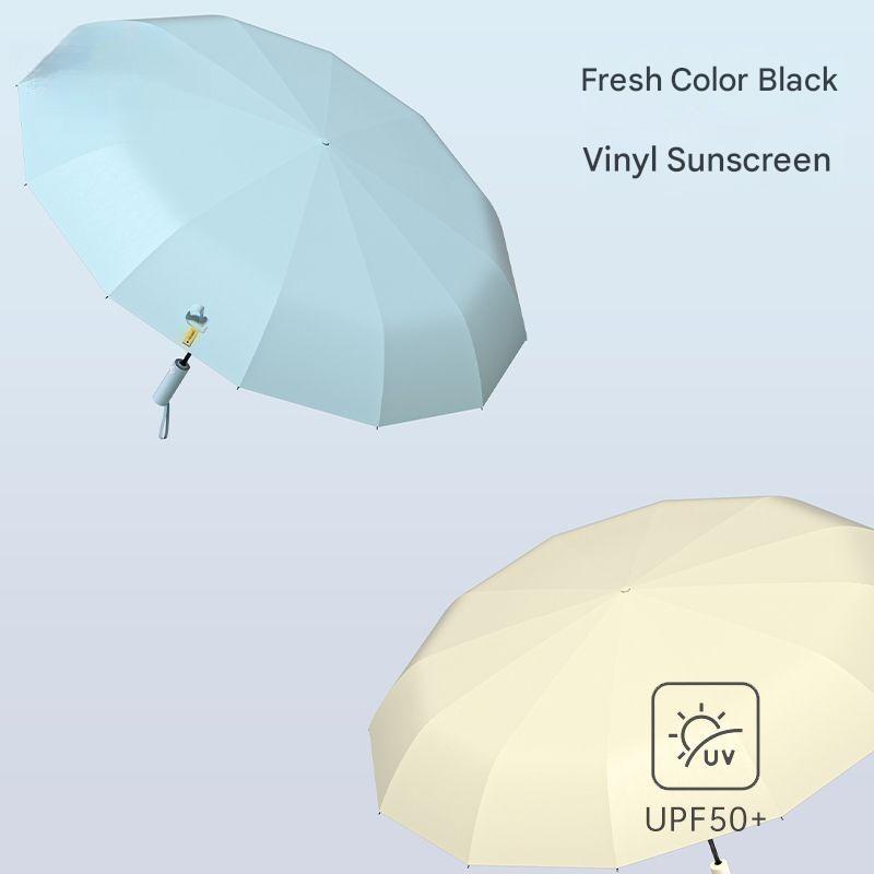 Fully Automatic Black Vinyl tri-fold Umbrella Enlarged Rainproof Windproof Sturdy High-End Storm-Resistant UV Protection Umbrell