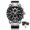 MEGIR Watch Men's Military Sport Wrist Watches Waterproof Leather Quartz Chronograph Calendar Luminous Clock Watch for Man 2081