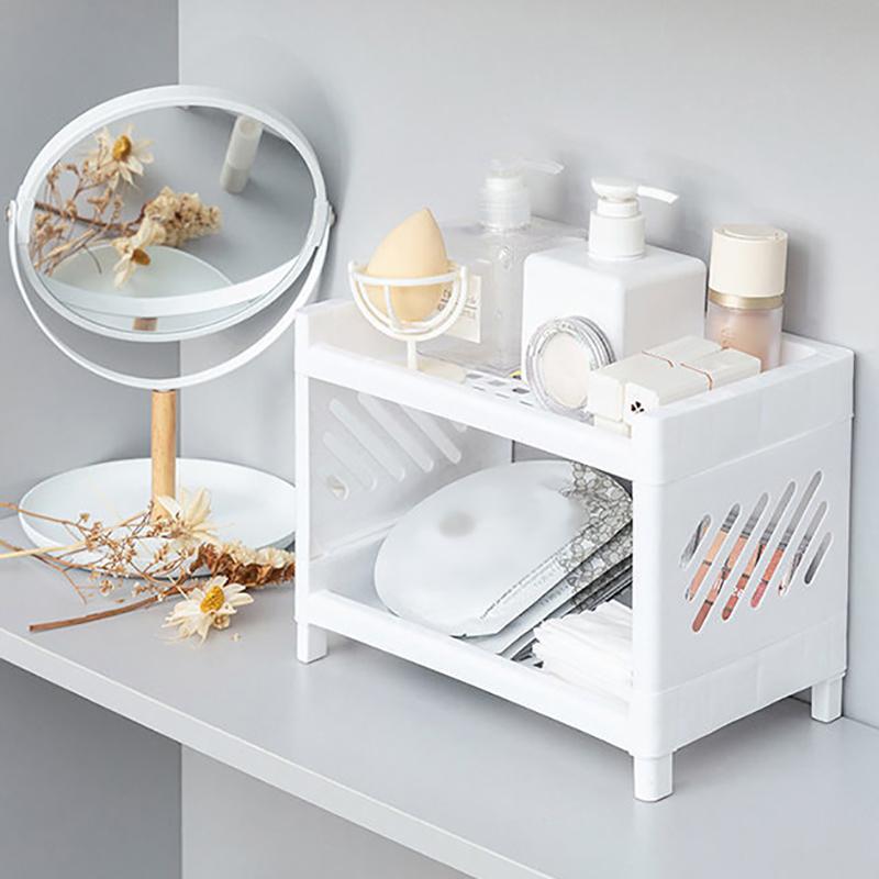 Minimalist Pp Desktop Double Layer Storage Rack Rectangular Organizing Student Desk Office Cosmetics Stationery Storage Shelf